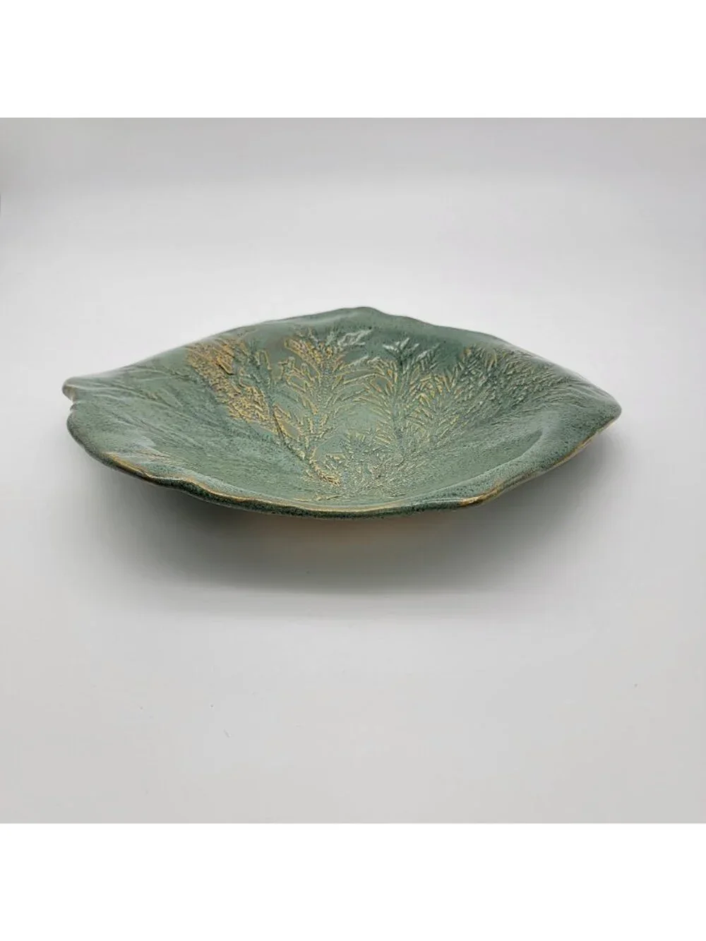 Signed Art Pottery Centerpiece Dish With Fern Imprint